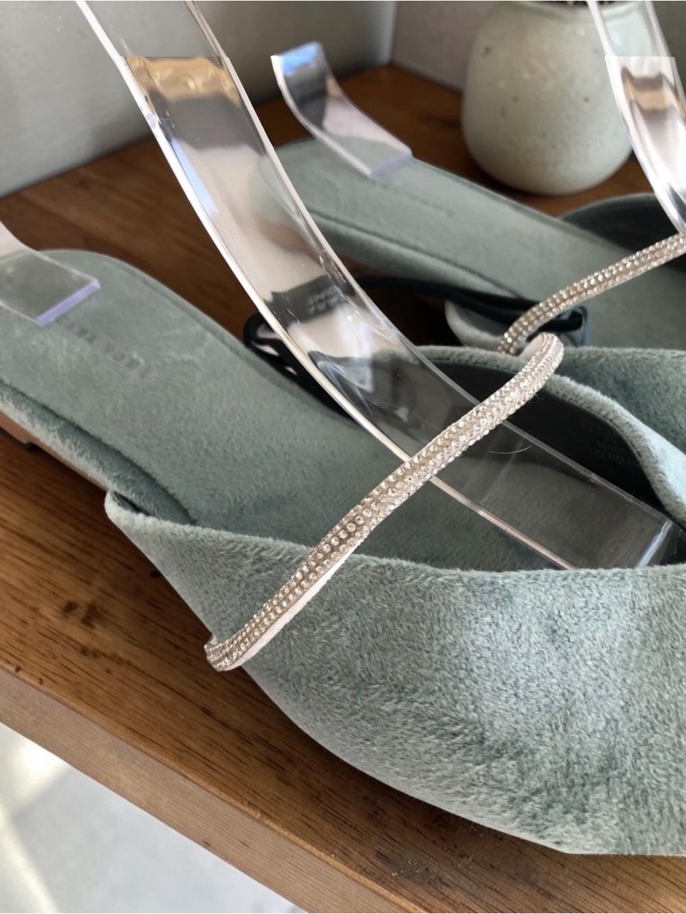 Zara Home Light Blue Green Velvet Mules - Picture 9 of 15